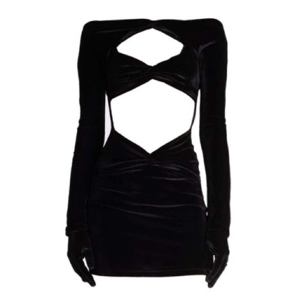 Miscreants velvet Eva Mini dress with gloves